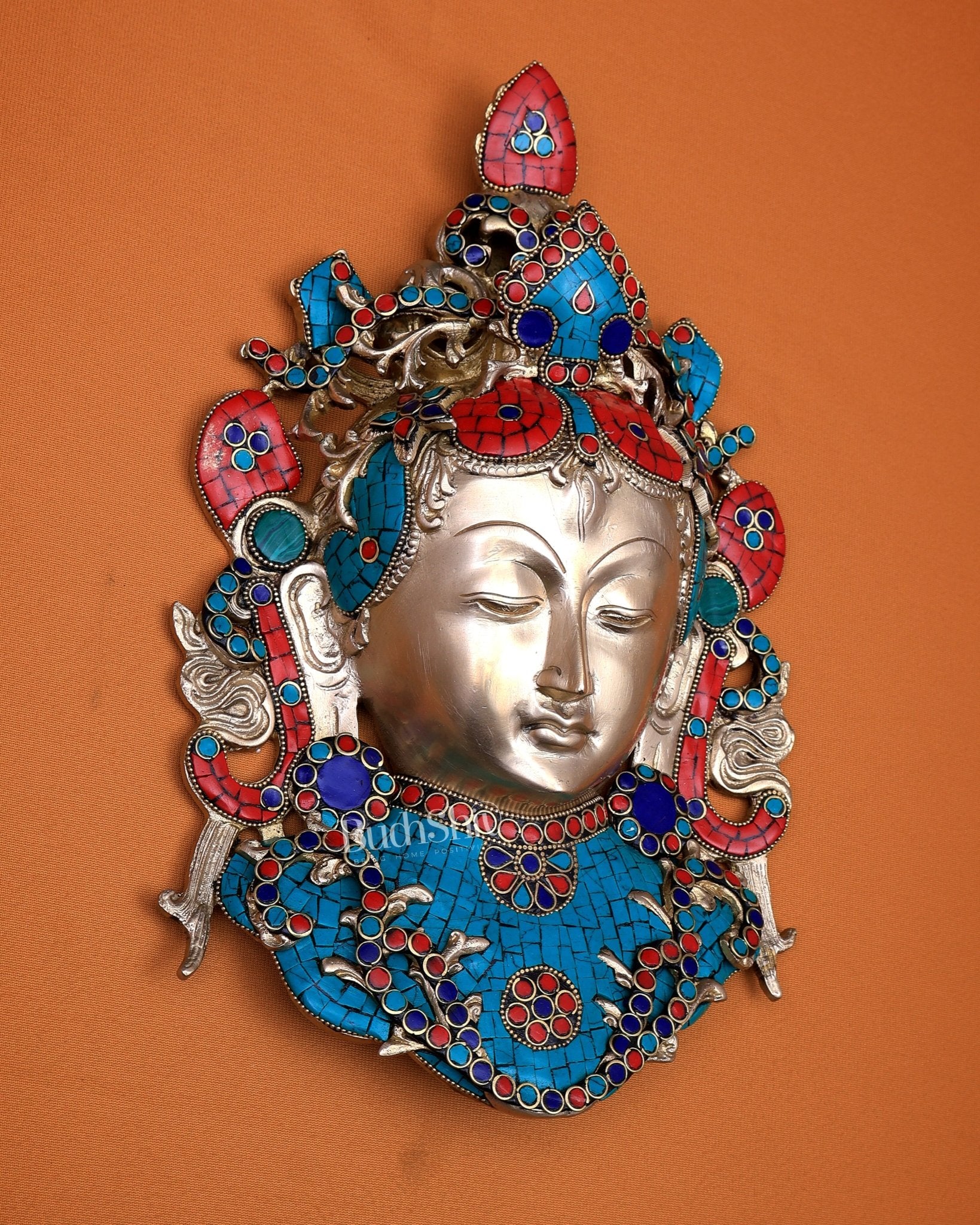 Pure Brass Tara face Wall Hanging with stonework 10.5" - Budhshiv.com