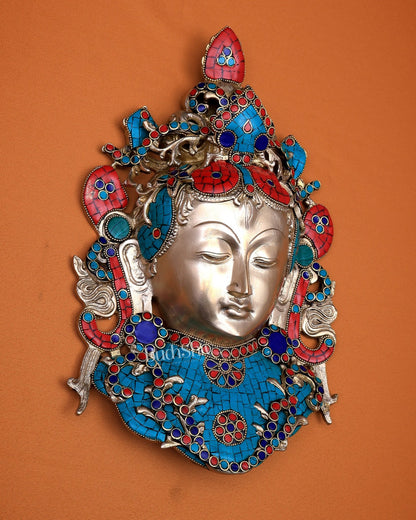 Pure Brass Tara face Wall Hanging with stonework 10.5" - Budhshiv.com