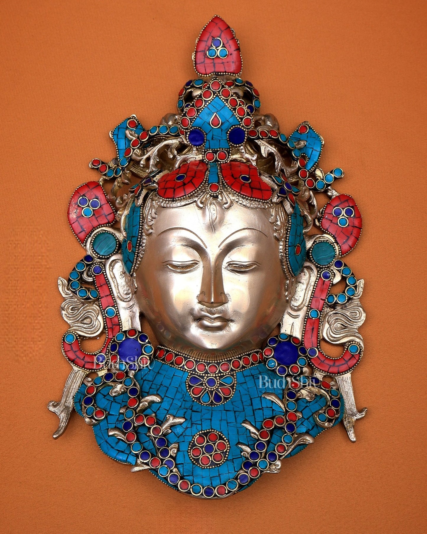 Pure Brass Tara face Wall Hanging with stonework 10.5" - Budhshiv.com