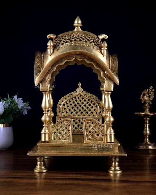 Pure Brass Temple - Shaped Singhasan for Deities 15 inch - Budhshiv.com