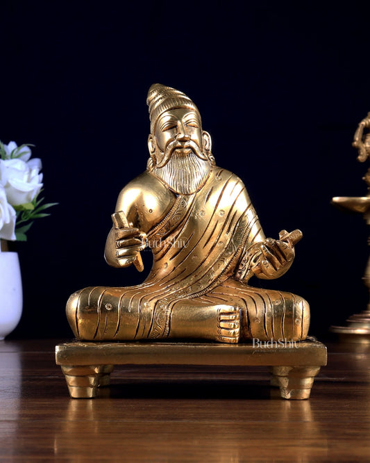 Pure Brass Thiruvalluvar Statue – Tamil Saint & Philosopher 6 inch - Budhshiv.com