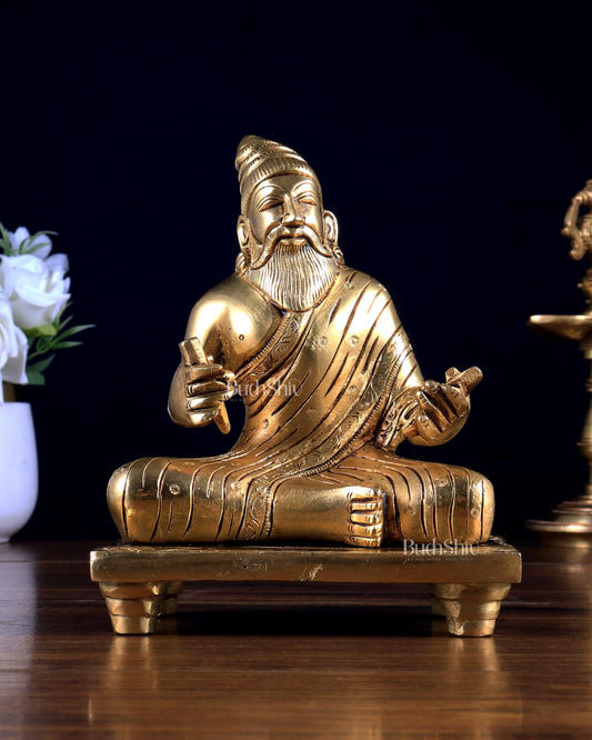 Pure Brass Thiruvalluvar Statue – Tamil Saint & Philosopher 6 inch - Budhshiv.com