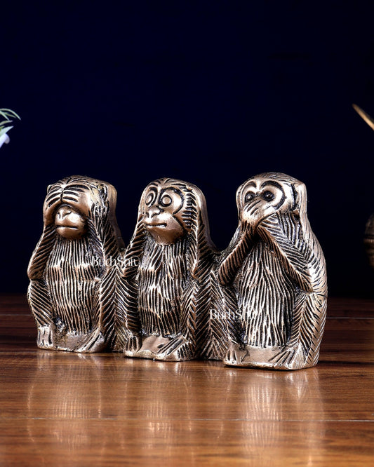 Pure Brass Three Monkeys – See No Evil, Hear No Evil, Say No Evil Showpiece - Budhshiv.com