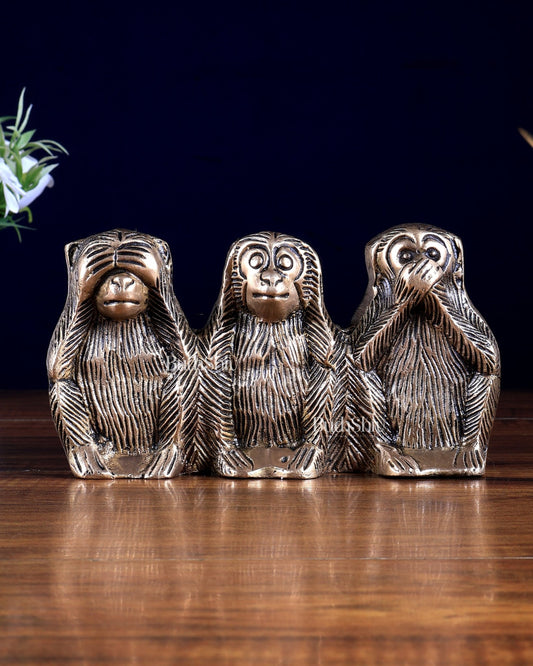 Pure Brass Three Monkeys – See No Evil, Hear No Evil, Say No Evil Showpiece - Budhshiv.com