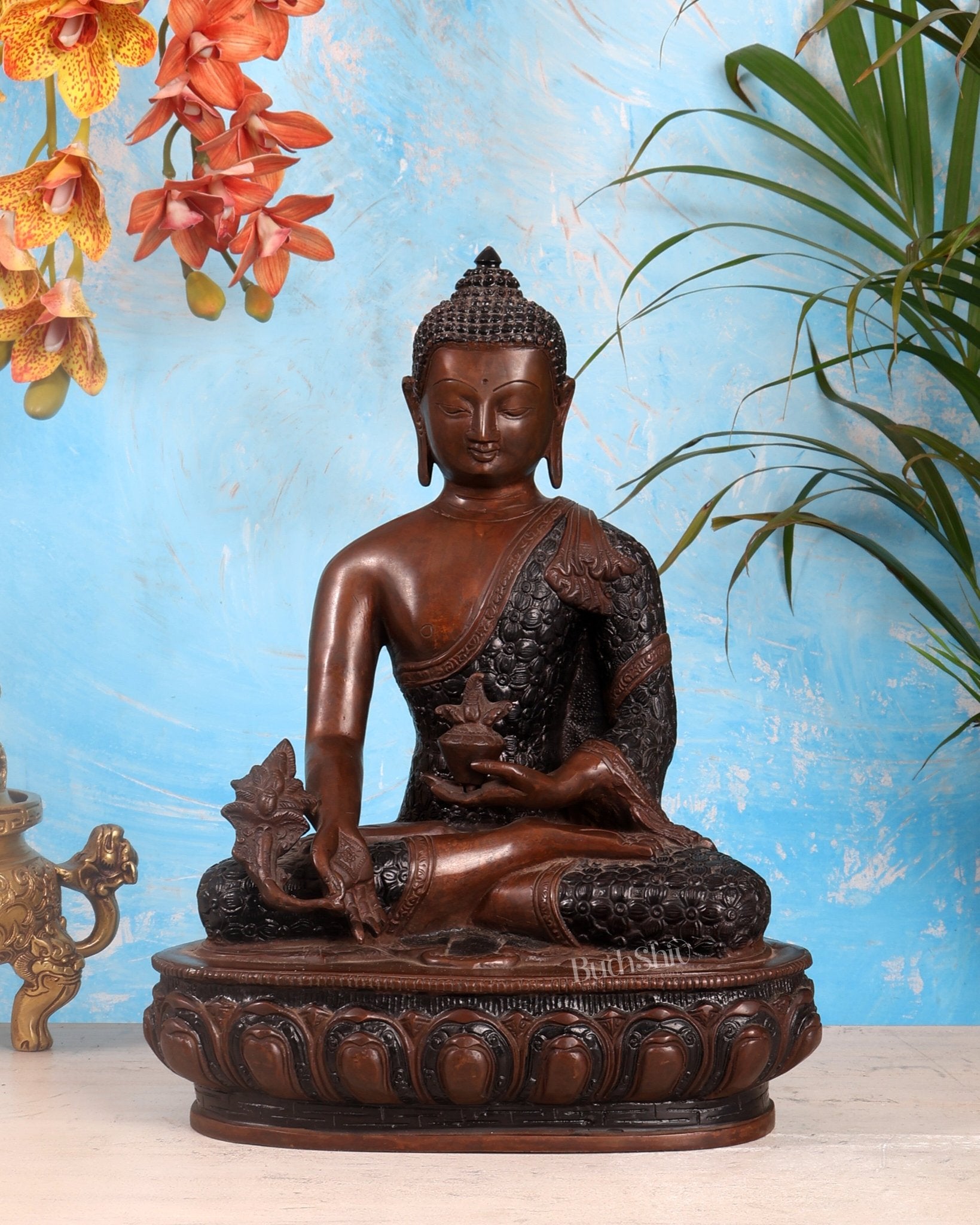Pure Brass Tibetan Buddha medicine Statue - 13.5" Height - Budhshiv.com