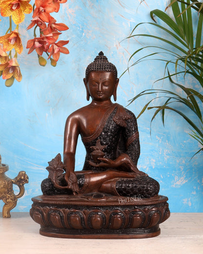 Pure Brass Tibetan Buddha medicine Statue - 13.5" Height - Budhshiv.com