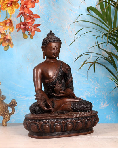 Pure Brass Tibetan Buddha medicine Statue - 13.5" Height - Budhshiv.com