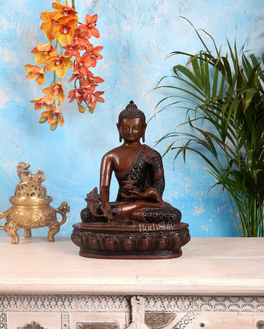 Pure Brass Tibetan Buddha medicine Statue - 13.5" Height - Budhshiv.com