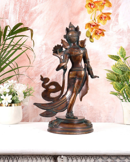 Pure Brass Tibetan Pari Tara Devi Buddhist Goddess Idol - 15" - Budhshiv.com