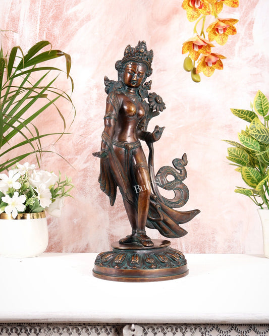 Pure Brass Tibetan Pari Tara Devi Buddhist Goddess Idol - 15" - Budhshiv.com