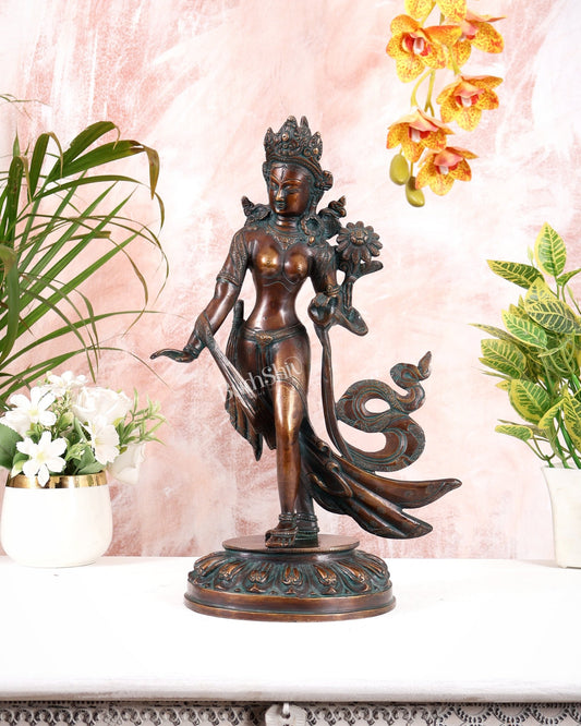 Pure Brass Tibetan Pari Tara Devi Buddhist Goddess Idol - 15" - Budhshiv.com