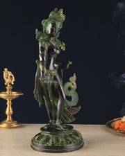 Pure Brass Tibetan Tara Devi Buddhist Goddess Idol - 15" Standing Statue - Budhshiv.com