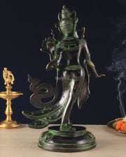 Pure Brass Tibetan Tara Devi Buddhist Goddess Idol - 15" Standing Statue - Budhshiv.com