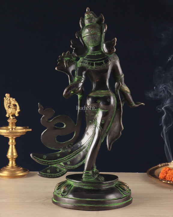 Pure Brass Tibetan Tara Devi Buddhist Goddess Idol - 15" Standing Statue - Budhshiv.com
