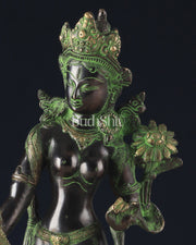 Pure Brass Tibetan Tara Devi Buddhist Goddess Idol - 15" Standing Statue - Budhshiv.com