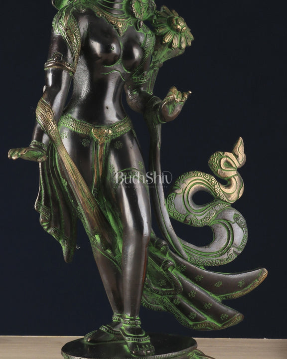 Pure Brass Tibetan Tara Devi Buddhist Goddess Idol - 15" Standing Statue - Budhshiv.com