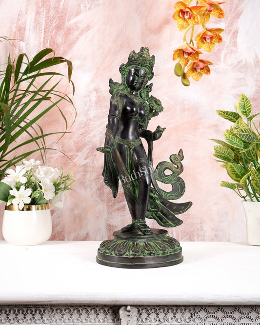 Pure Brass Tibetan Tara Devi Buddhist Goddess Idol - 15" Standing Statue - Budhshiv.com