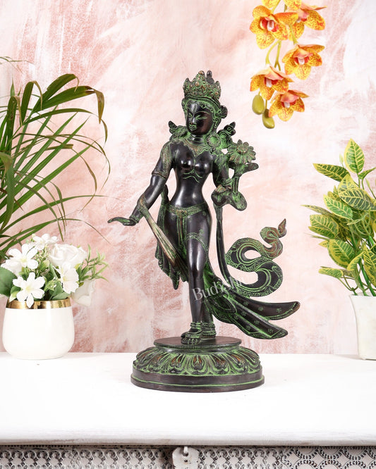 Pure Brass Tibetan Tara Devi Buddhist Goddess Idol - 15" Standing Statue - Budhshiv.com