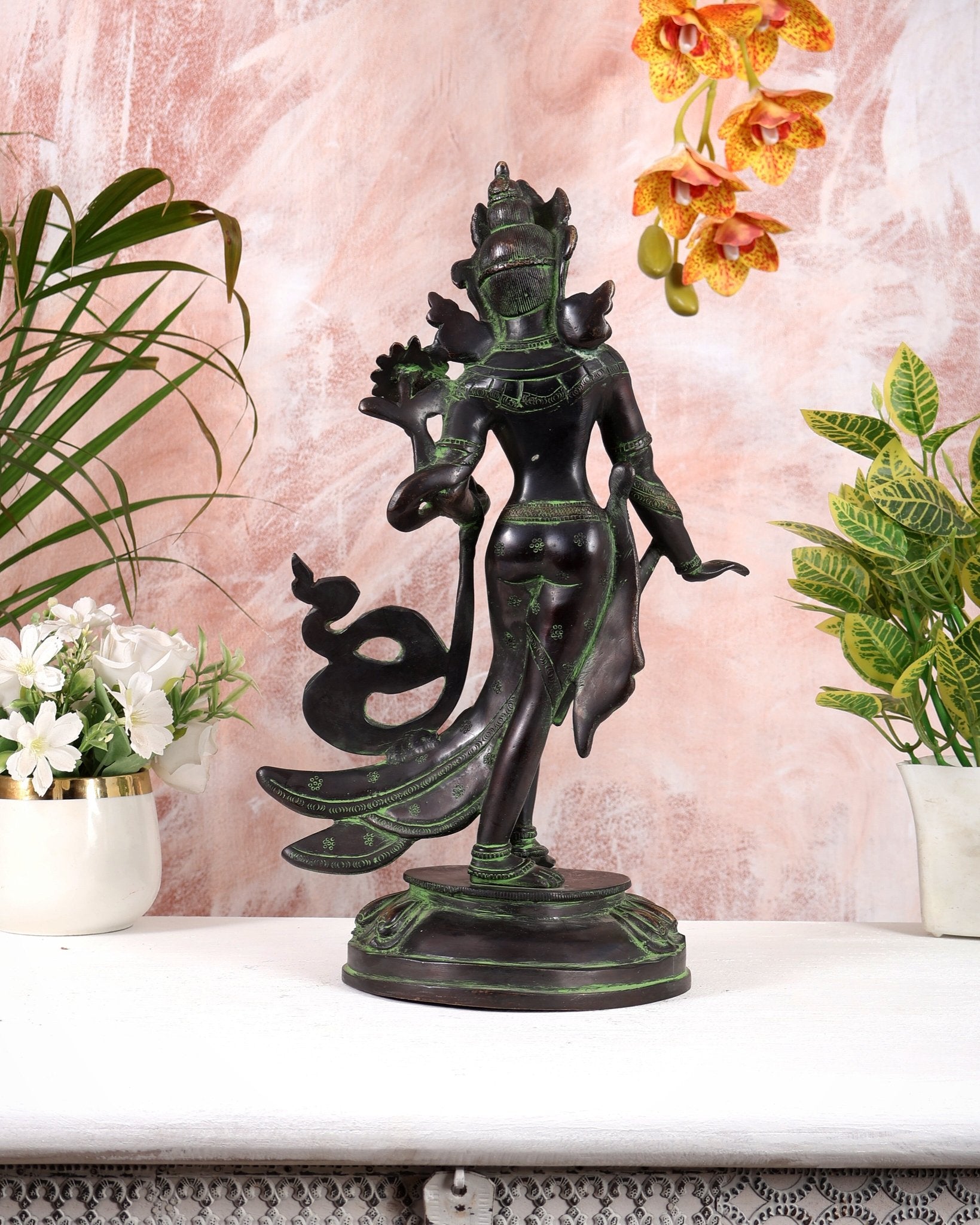 Pure Brass Tibetan Tara Devi Buddhist Goddess Idol - 15" Standing Statue - Budhshiv.com