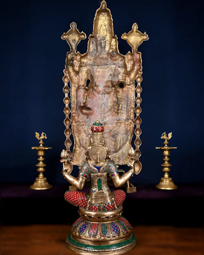 Pure Brass Tirupati Balaji & Goddess Lakshmi set 48" meenakari - Budhshiv.com
