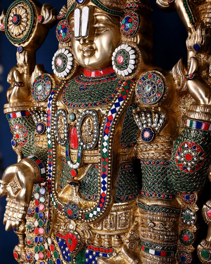 Pure Brass Tirupati Balaji & Goddess Lakshmi set 48" meenakari - Budhshiv.com