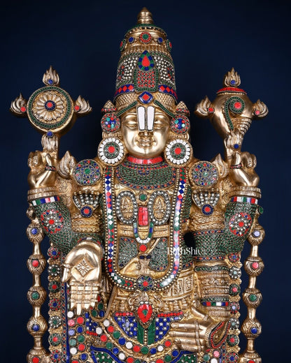 Pure Brass Tirupati Balaji & Goddess Lakshmi set 48" meenakari - Budhshiv.com