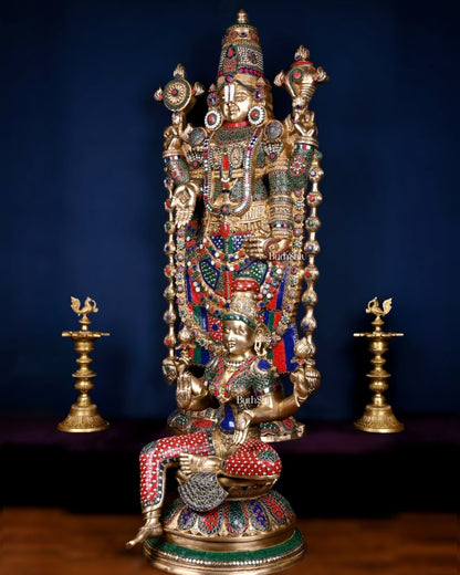 Pure Brass Tirupati Balaji & Goddess Lakshmi set 48" meenakari - Budhshiv.com