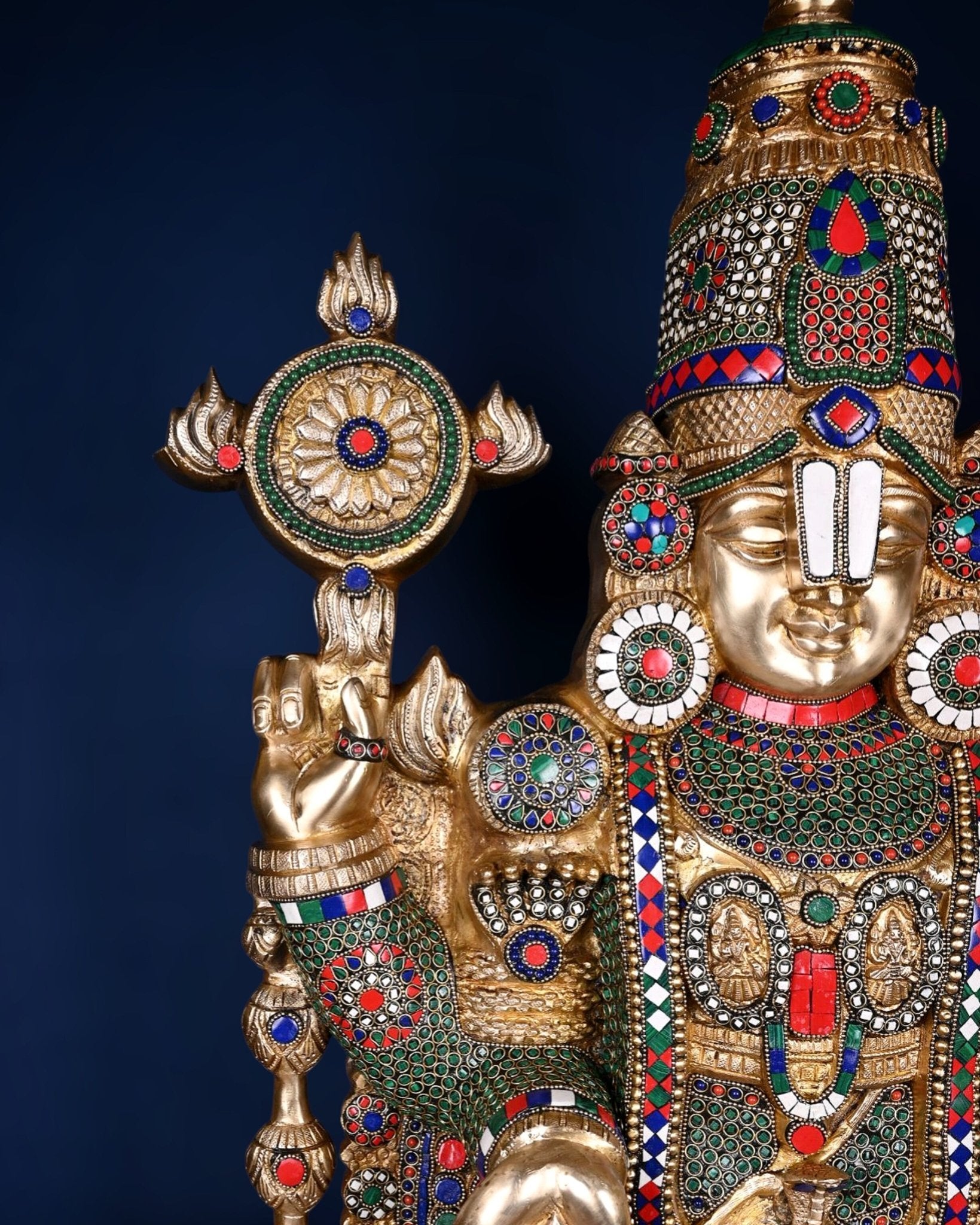 Pure Brass Tirupati Balaji & Goddess Lakshmi set 48" meenakari - Budhshiv.com
