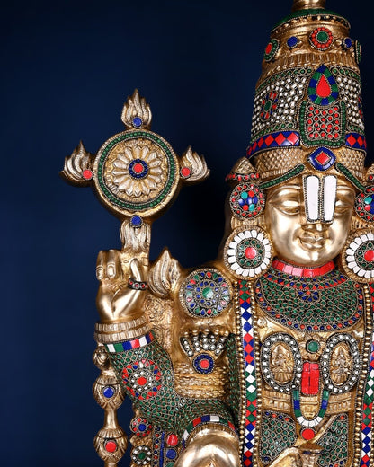 Pure Brass Tirupati Balaji & Goddess Lakshmi set 48" meenakari - Budhshiv.com