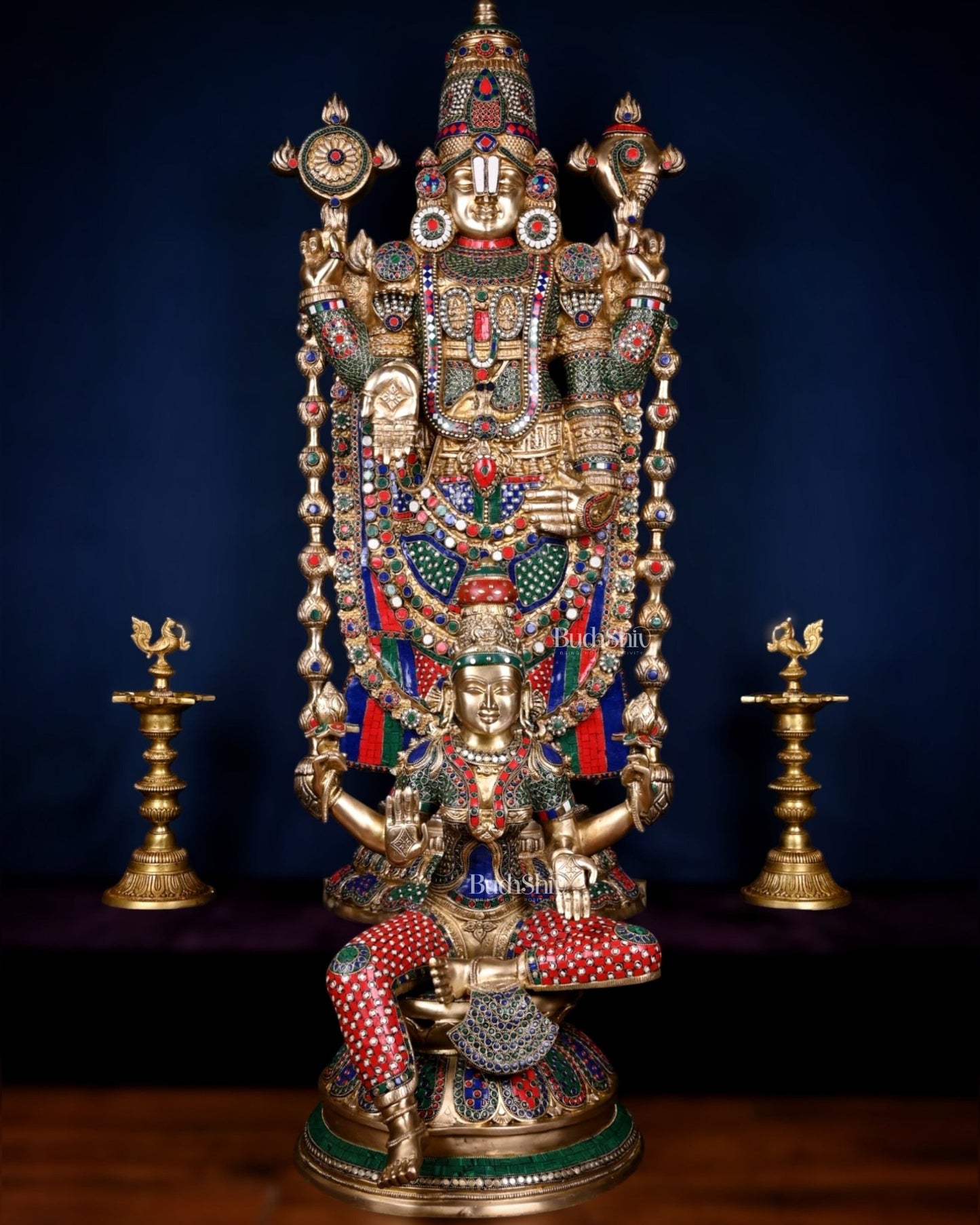 Pure Brass Tirupati Balaji & Goddess Lakshmi set 48" meenakari - Budhshiv.com