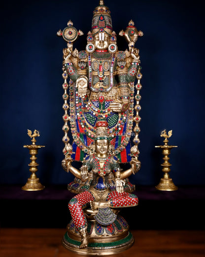 Pure Brass Tirupati Balaji & Goddess Lakshmi set 48" meenakari - Budhshiv.com