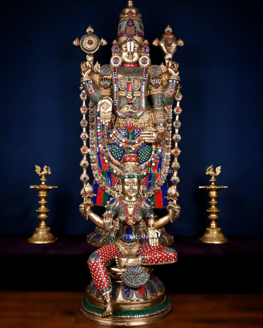 Pure Brass Tirupati Balaji & Goddess Lakshmi set 48" meenakari - Budhshiv.com