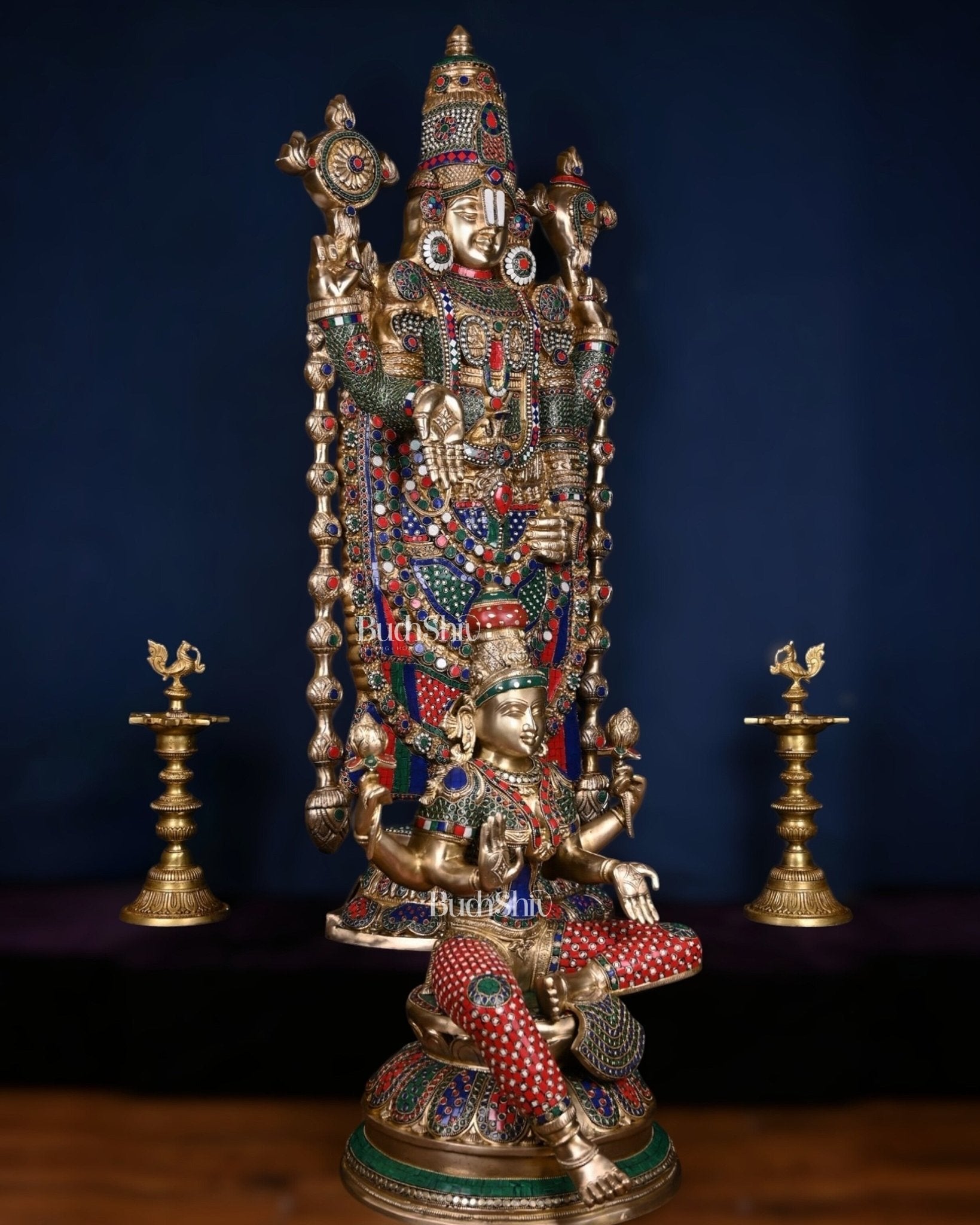 Pure Brass Tirupati Balaji & Goddess Lakshmi set 48" meenakari - Budhshiv.com