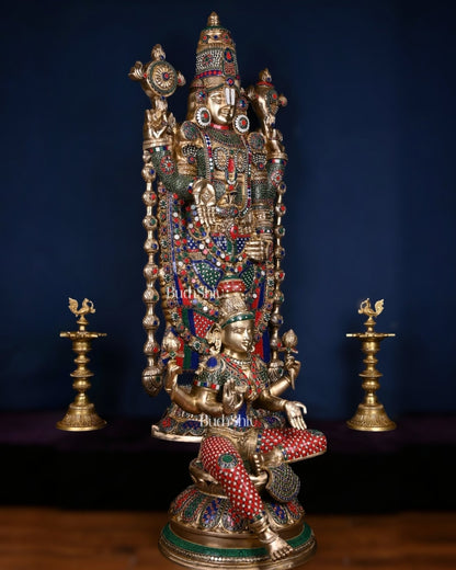 Pure Brass Tirupati Balaji & Goddess Lakshmi set 48" meenakari - Budhshiv.com