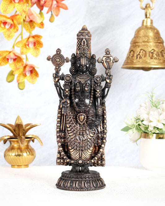 Pure Brass Tirupati Balaji Idol – 12 Inches Tall, Highly Detailed black tone - Budhshiv.com