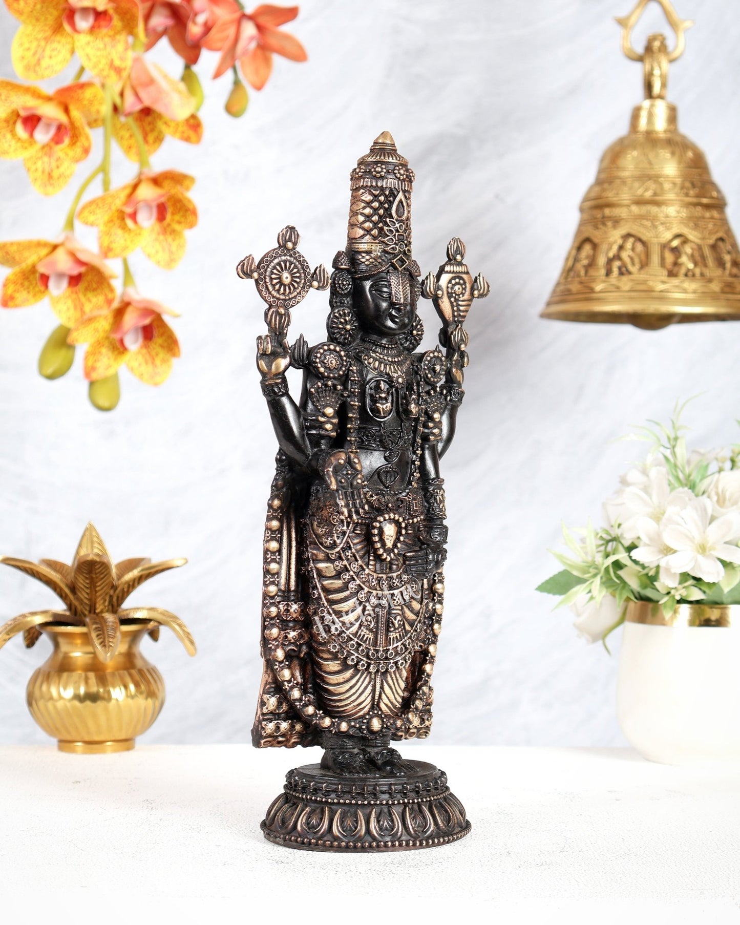 Pure Brass Tirupati Balaji Idol – 12 Inches Tall, Highly Detailed black tone - Budhshiv.com