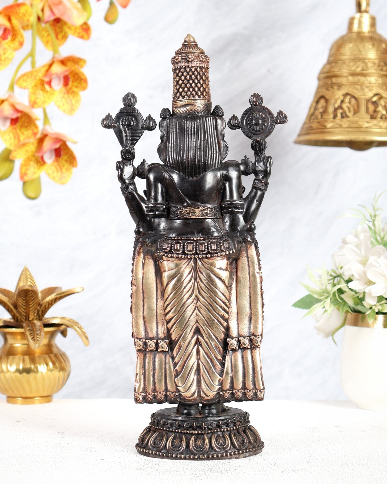 Pure Brass Tirupati Balaji Idol – 12 Inches Tall, Highly Detailed black tone - Budhshiv.com