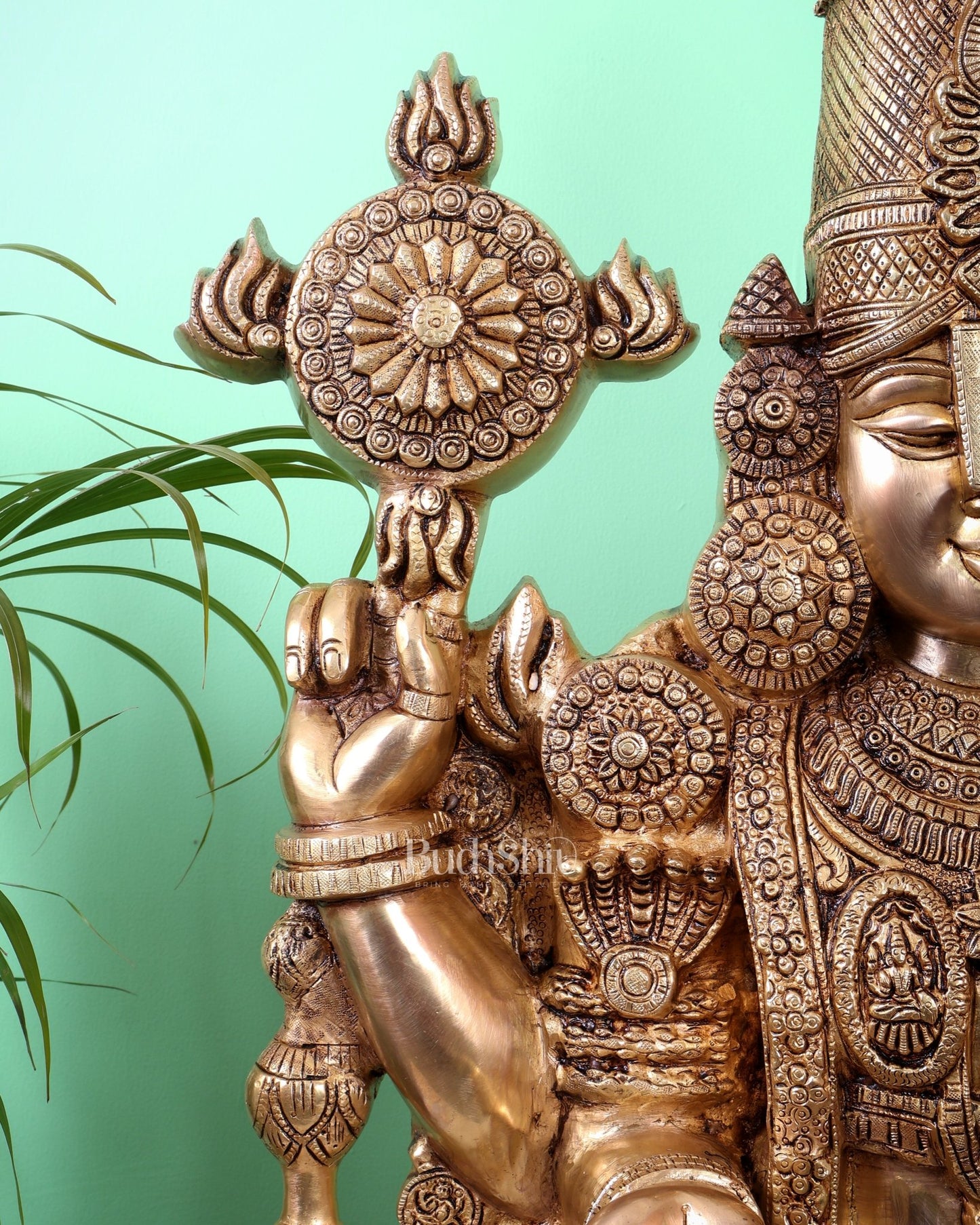 Pure Brass Tirupati Balaji Idol with enhanced carvings - 48" - Budhshiv.com