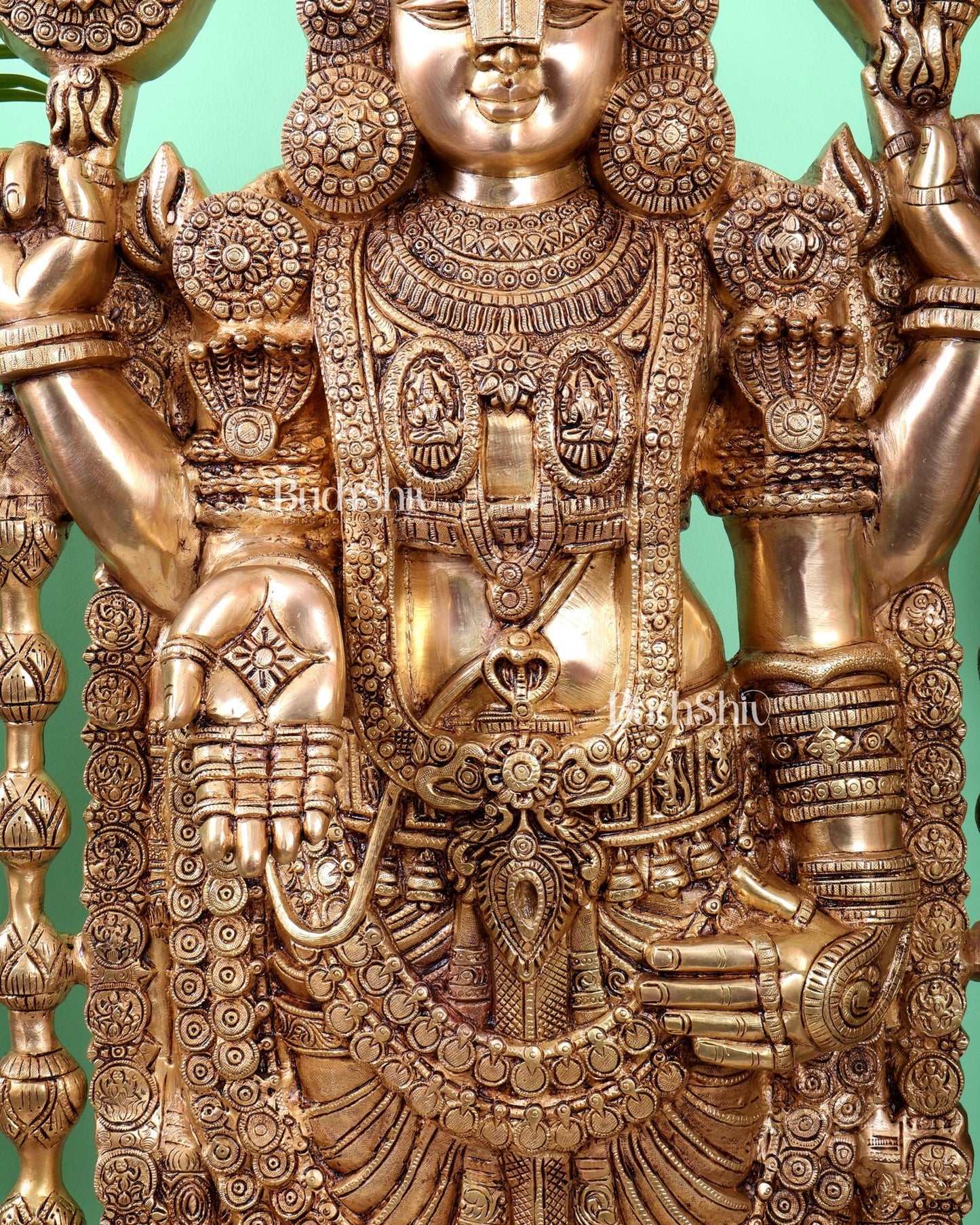 Pure Brass Tirupati Balaji Idol with enhanced carvings - 48" - Budhshiv.com