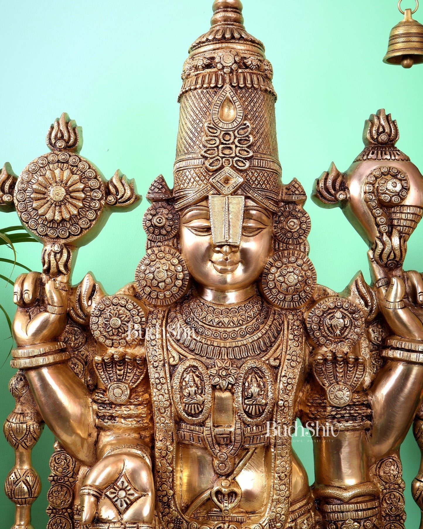 Pure Brass Tirupati Balaji Idol with enhanced carvings - 48" - Budhshiv.com
