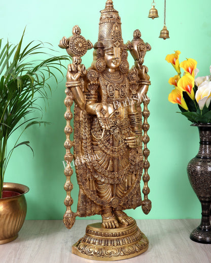 Pure Brass Tirupati Balaji Idol with enhanced carvings - 48" - Budhshiv.com
