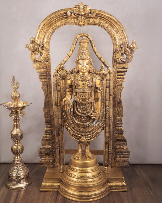 Pure Brass Tirupati Balaji Lord Venkateshwara Statue with Thiruvarchi - 40" - Budhshiv.com