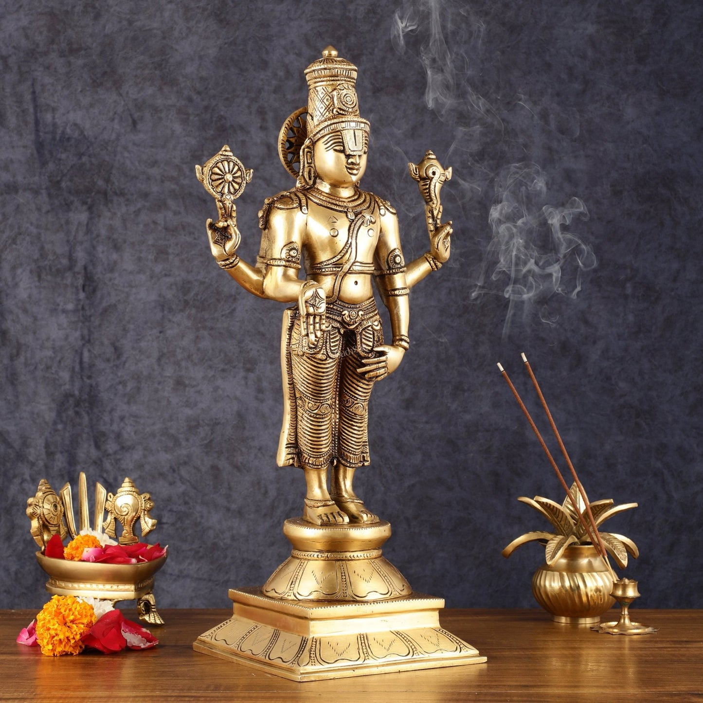 Pure Brass Tirupati Balaji Statue - 19" - Budhshiv.com