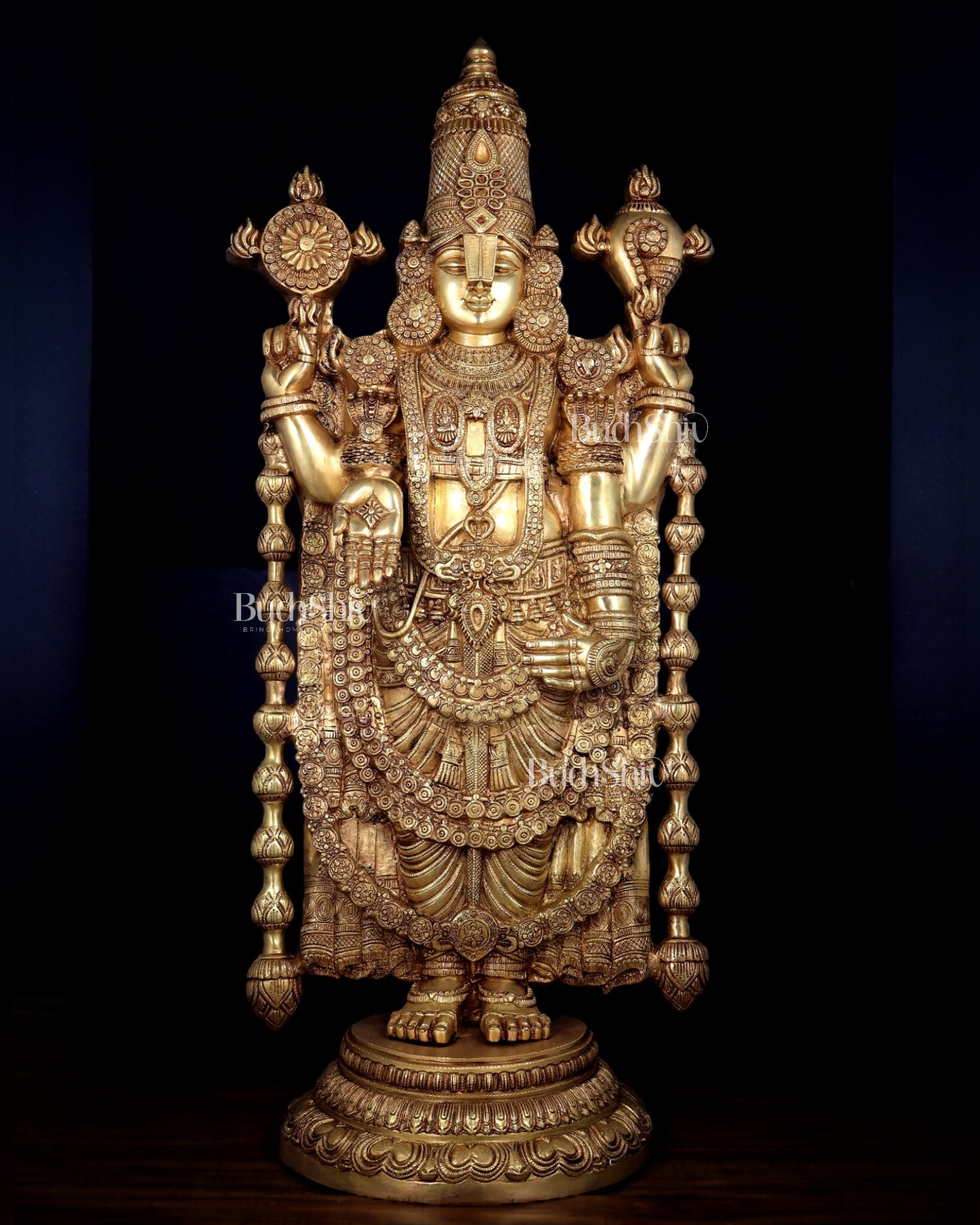 Pure Brass Tirupati Balaji Statue - 48" full body - Budhshiv.com
