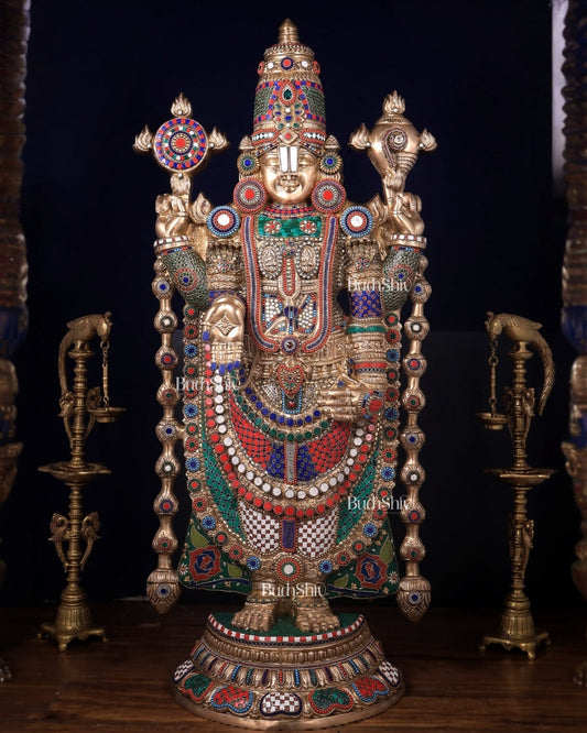 Pure Brass Tirupati Balaji statue | Lord Venkateshwara's Divine Form | 48 inch - Budhshiv.com