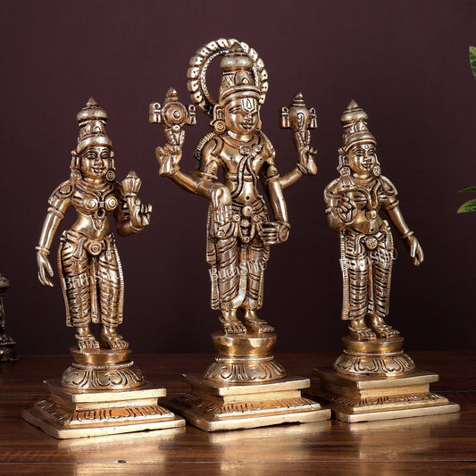 Pure Brass Tirupati Balaji with Bhoodevi & Sridevi Kalyanam Idol Set | 9 inch - Budhshiv.com