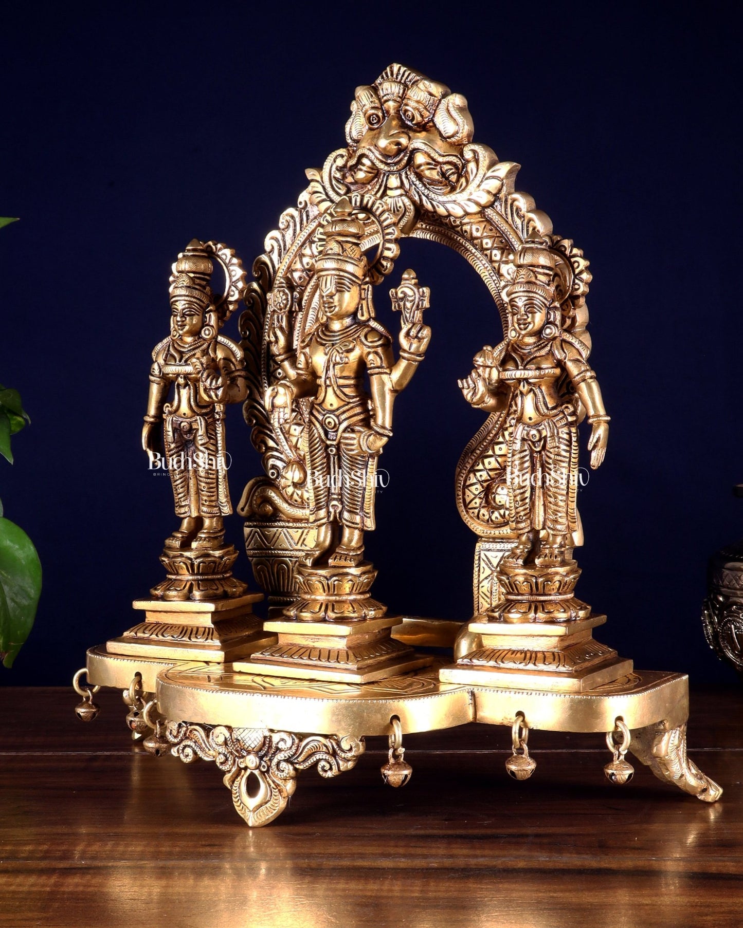Pure Brass Tirupati Balaji with Bhudevi & Sridevi on Singhasan with Prabhavali – Complete Set 12 inch - Budhshiv.com