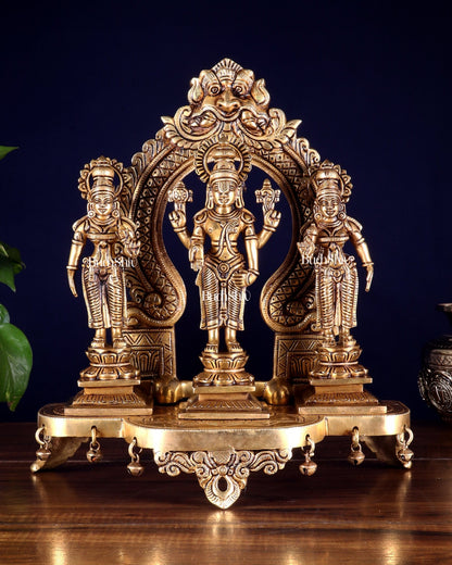 Pure Brass Tirupati Balaji with Bhudevi & Sridevi on Singhasan with Prabhavali – Complete Set 12 inch - Budhshiv.com