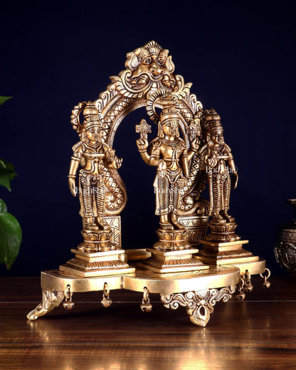 Pure Brass Tirupati Balaji with Bhudevi & Sridevi on Singhasan with Prabhavali – Complete Set 12 inch - Budhshiv.com
