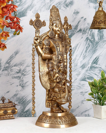 Pure Brass Tirupati Balaji with Engraved Goddess Lakshmi – 28” Antique gold - Budhshiv.com